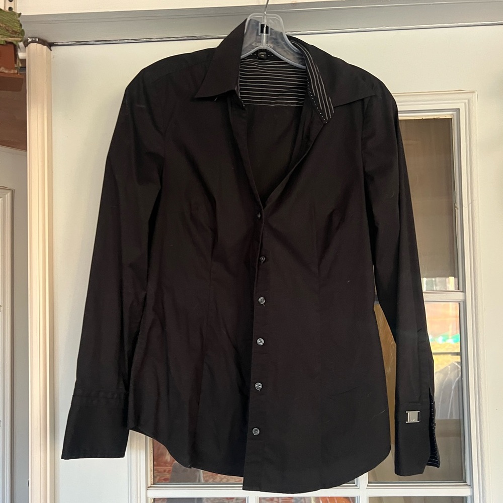 Women's Black Dress Shirt with Contrast Collar